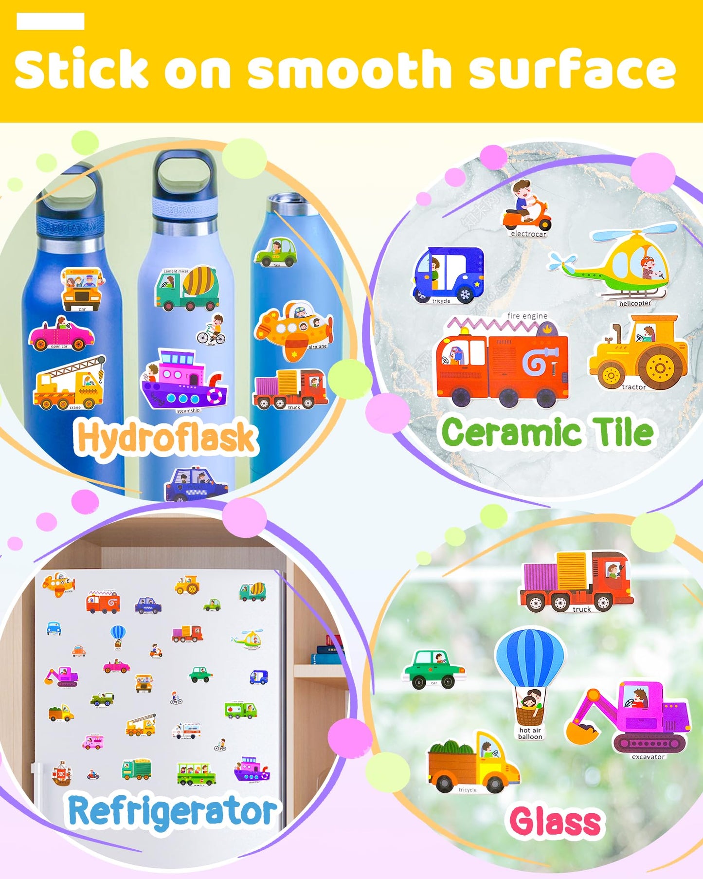 Benresive Reusable Sticker Books For Kids 2-4, Sticker Books For Toddlers 1-3, Toddler Sticker Book Age 2-4, Toddler Travel Toys Activities Crafts Gifts - Vehicle Sticker Book