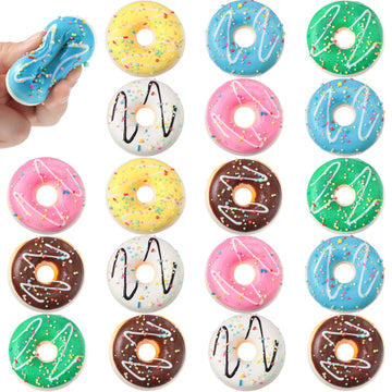Herdear 20 Pack Rainbow Donut Stress Balls 2Inch Stress Relief Donuts Foam Party Favors Donut Fidget For Shop Decorations Birthd