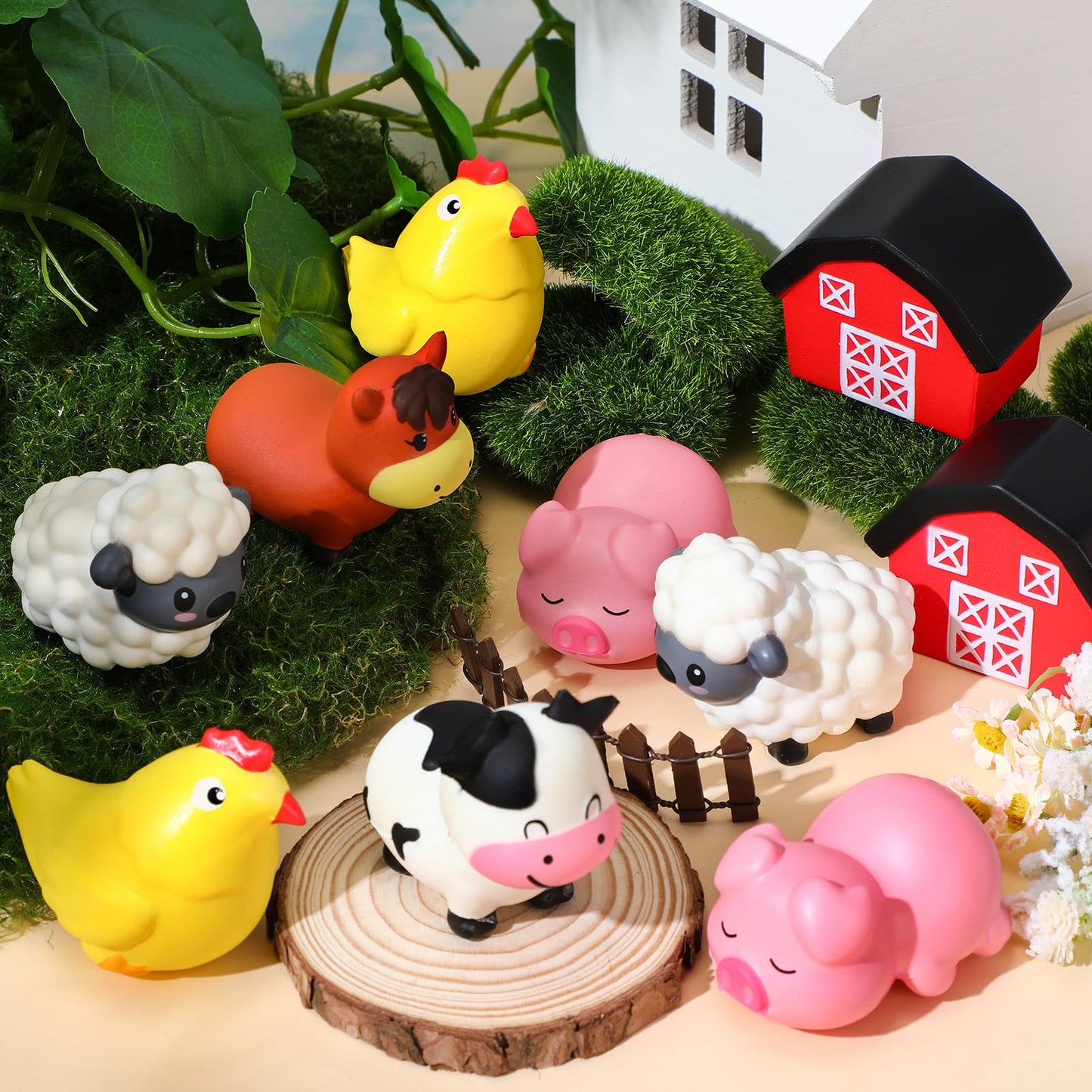 Wettarn 24 Farm Animal Foam Stress Toy Party Favors Fidget Toy Bulk Cute Farm Animal Stress Relief Gift Supplies for Adults Kids