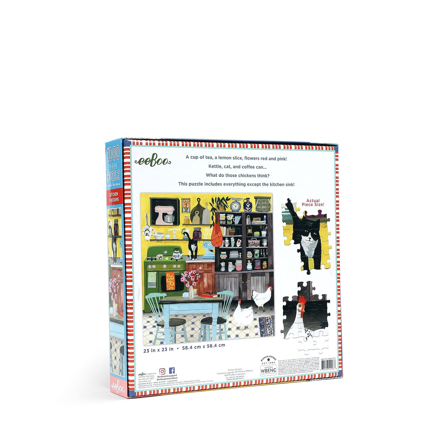 eeBoo 1000 Piece Jigsaw Puzzle - Piece and Love Kitchen Chickens, Glossy Cardboard, Ideal for Adults and Families, Model PZTKHC