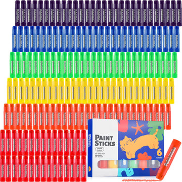 Gilprop 30 Sets Tempera Paint Sticks for Kids and Student 180 Pcs 6 Colors Washable Quick Drying Art Solid Tempera Paint Stick B