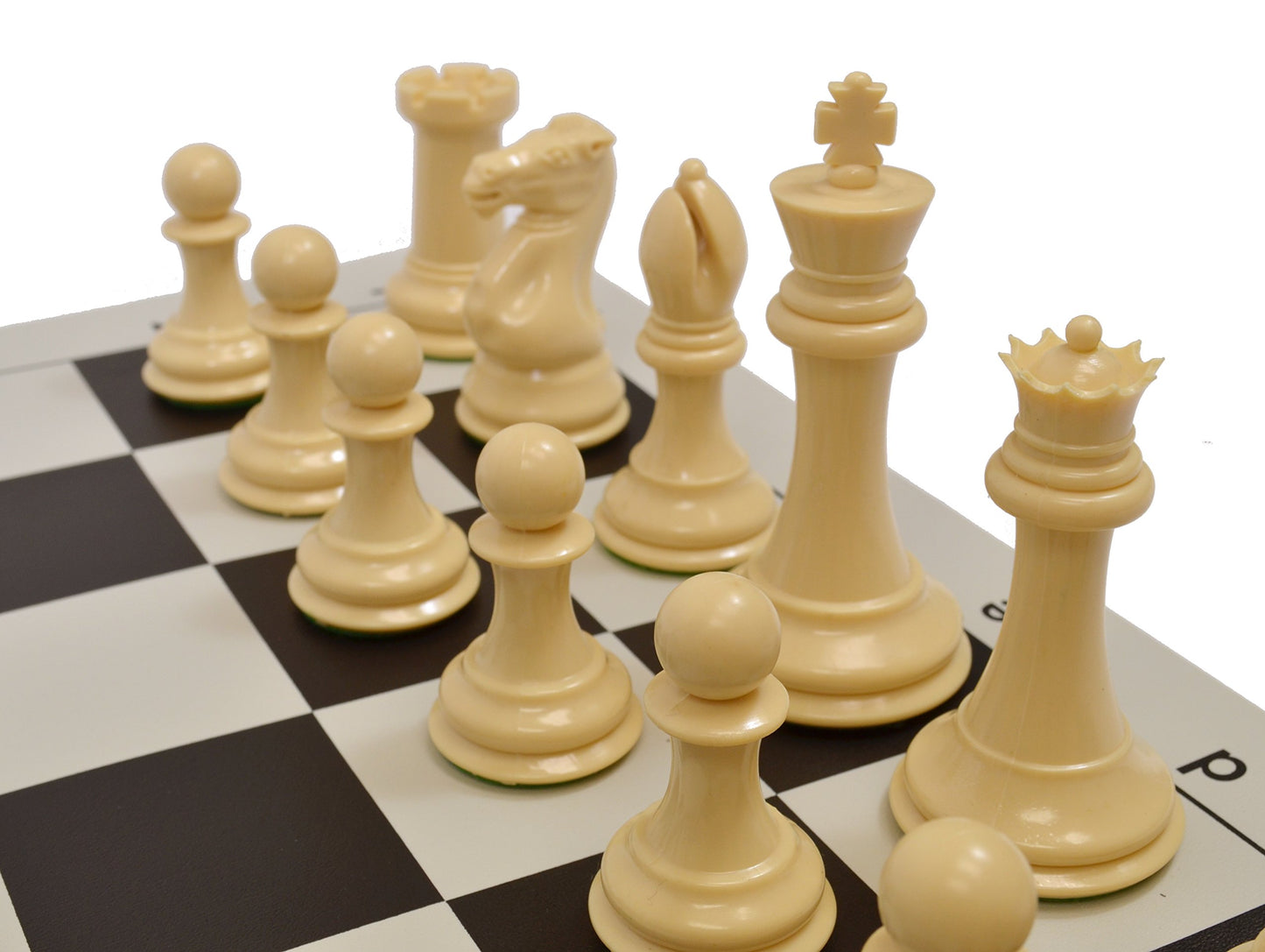 Wholesale Chess Quadruple Weighted Chess Pieces And Vinyl Board - Natural/Black Pieces - Black Board