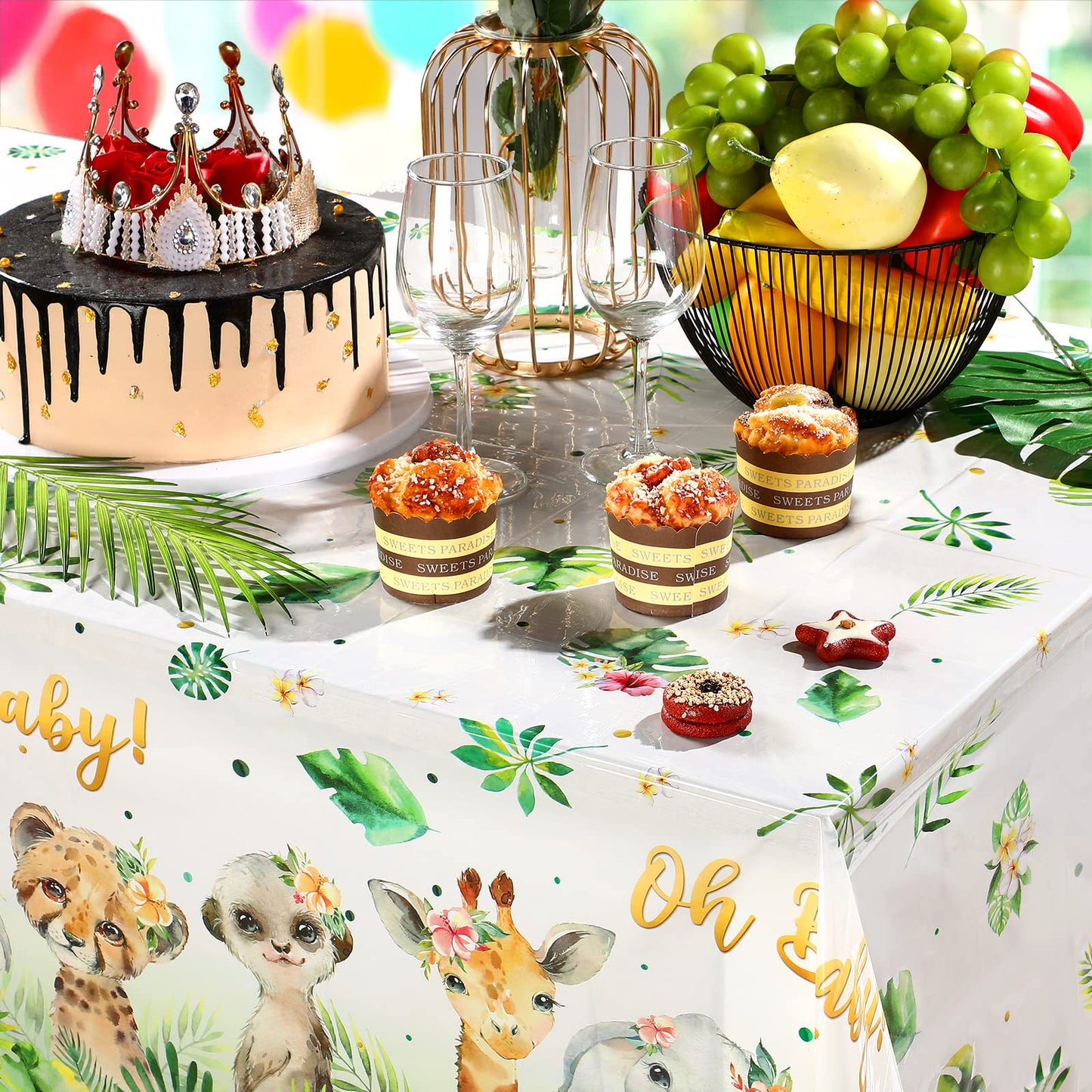 3 Pieces Jungle Safari Tablecloths Jungle Animal Plastic Table Cover Disposable Safari Table Cover Wild Jungle Plastic Tableclot