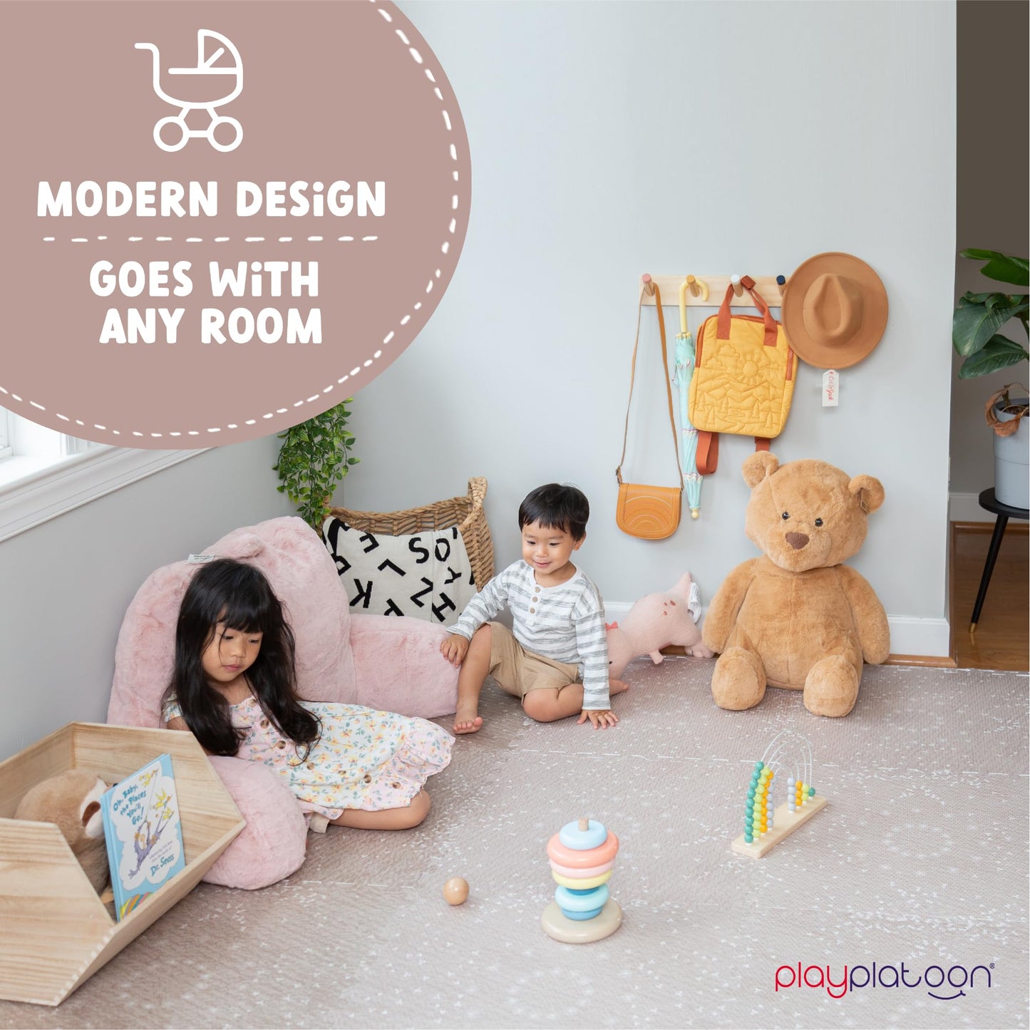 Play Platoon Non-Toxic Large Kids Play Mats For Floor, 9 Tile 72 X 72 Inch - Extra-Thick Foam Tiles, 24 X 24 Inch Puzzle Mat Pieces, Neutral Playmat For Toddlers & Childrens Playroom - Sand Star Print