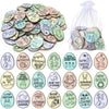 124 Pcs Easter Egg Tokens Set Includes 120 Pcs Wood Easter Reward Tokens with 20 Different Engraved Sayings 4 Pcs Organza Bags E
