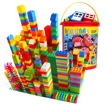 Burgkidz Big Building Block Set - 214 Pieces Toddler Educational Toy Classic Large Size Building Block Bricks - 13 Fun Shapes And Storage Bucket - Compatible With All Major Bulk Bricks Set