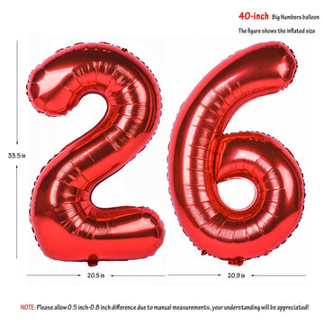 40 In Red Number Balloons Helium Foil Mylar Balloon Birthday Party Banquet Decoration Digital 26
