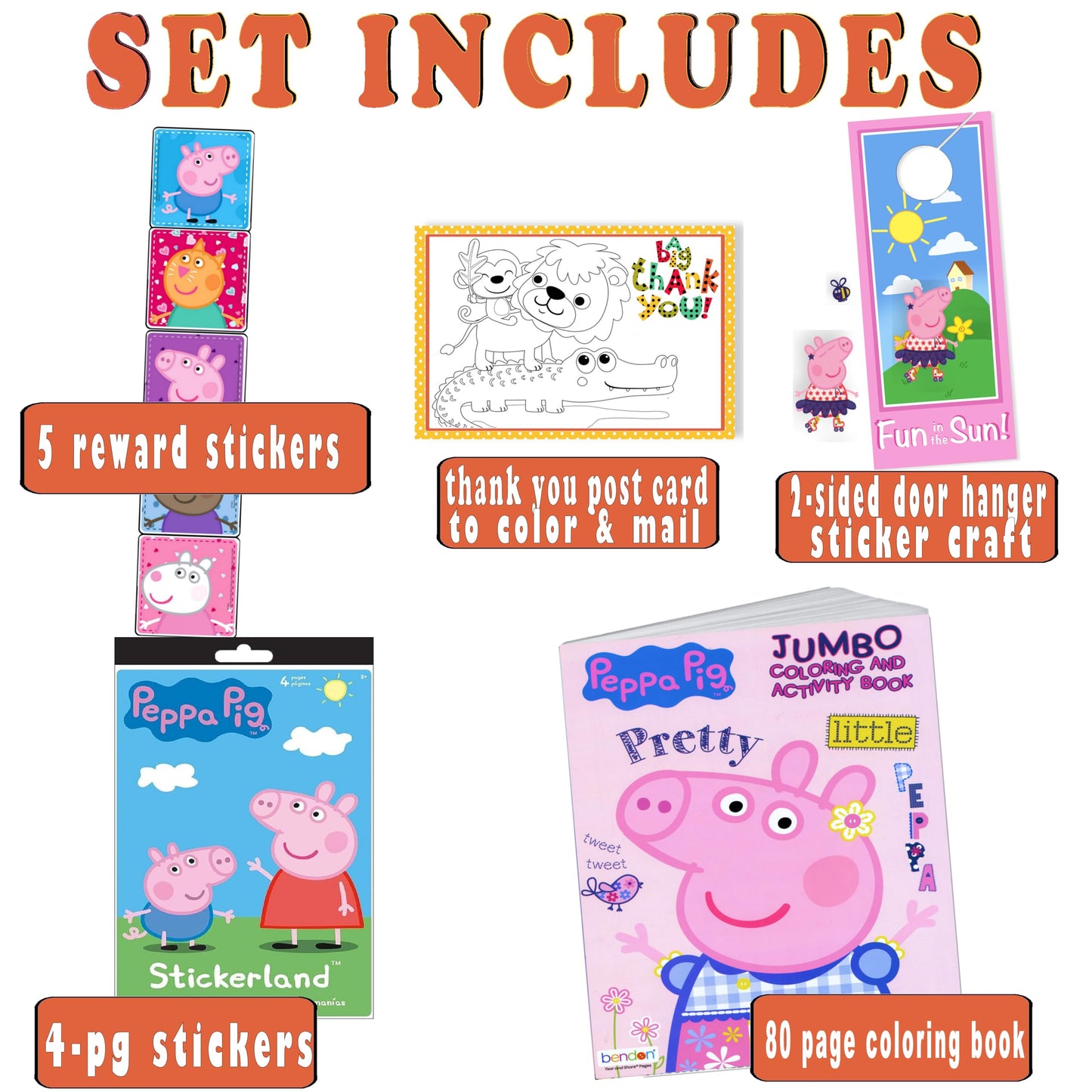 Coloring and Activity Set - Bundle Includes Peppa Pig Coloring Book, Peppa Pig Stickers, and 2-Sided Door Hanger (Peppa Coloring