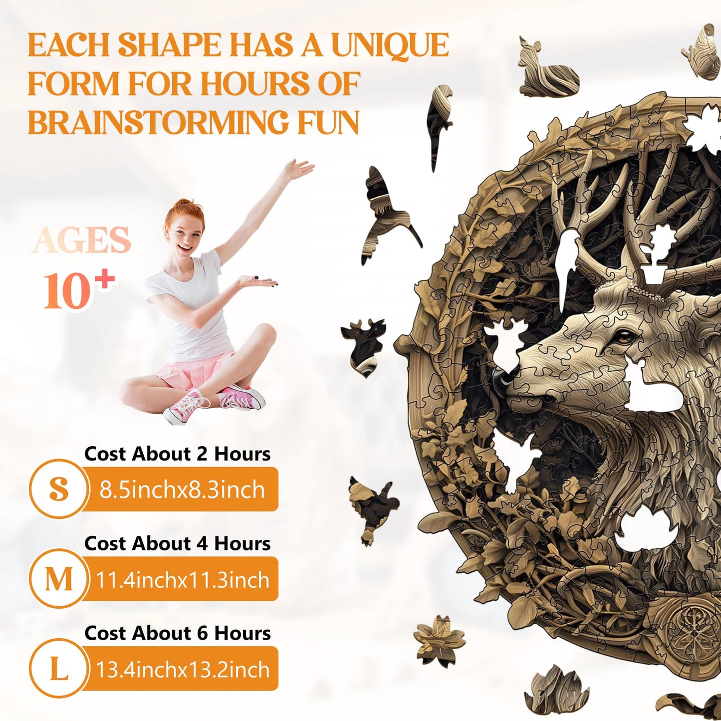 Wooden Puzzles for mature-themeds  Wooden Jigsaw Puzzles for mature-themeds Kids  3D Vision Effect-3D Deer Unique Shaped Wood Puzzles mature-themed  Creative Birthday Gifts for Friends Family Game (11.4 * 11.3in 195pcs)