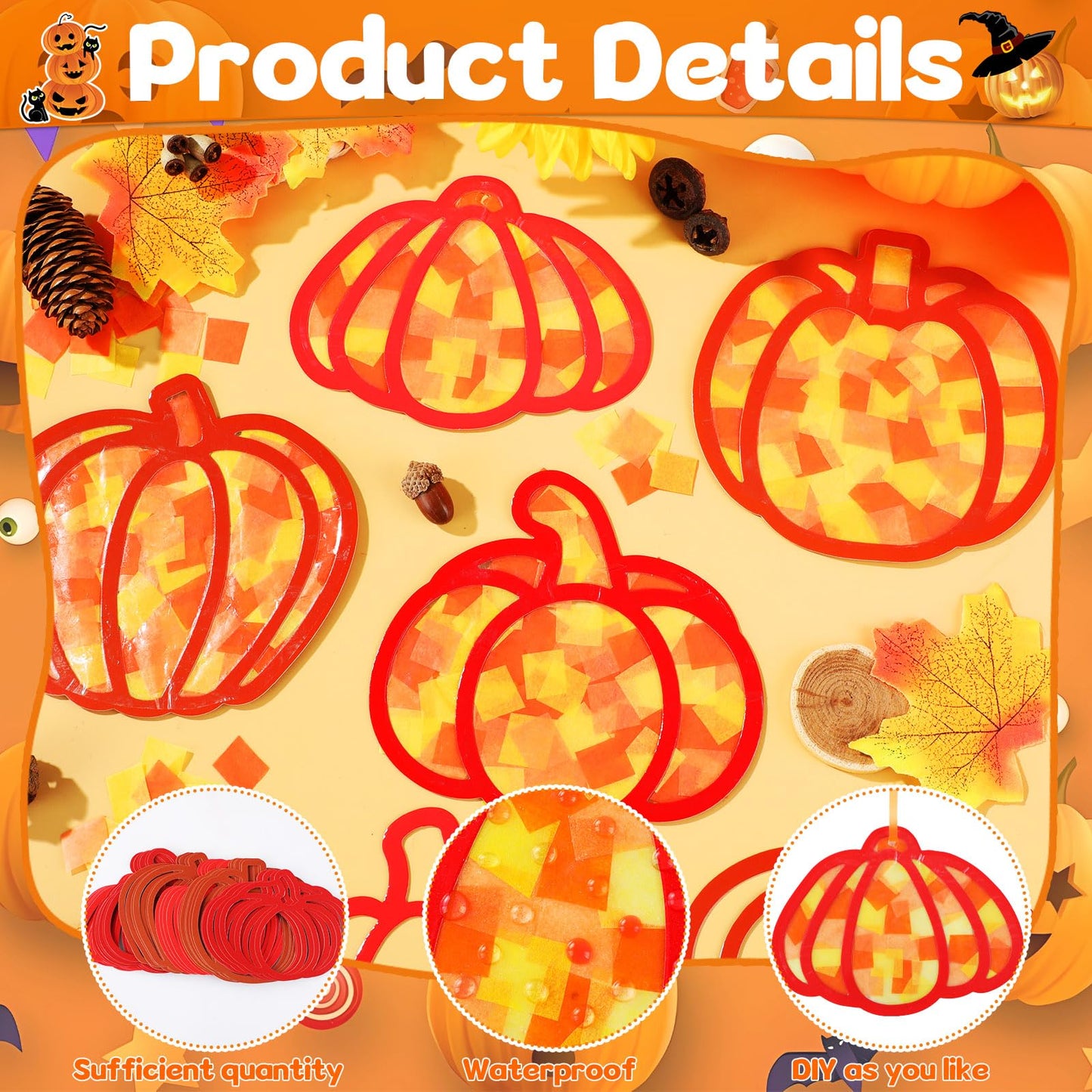 36 Set Fall Pumpkin Suncatchers Crafts for Kids DIY Autumn Window Tissue Paper Crafts Kit Thanksgiving Pumpkin Hanging Decor for