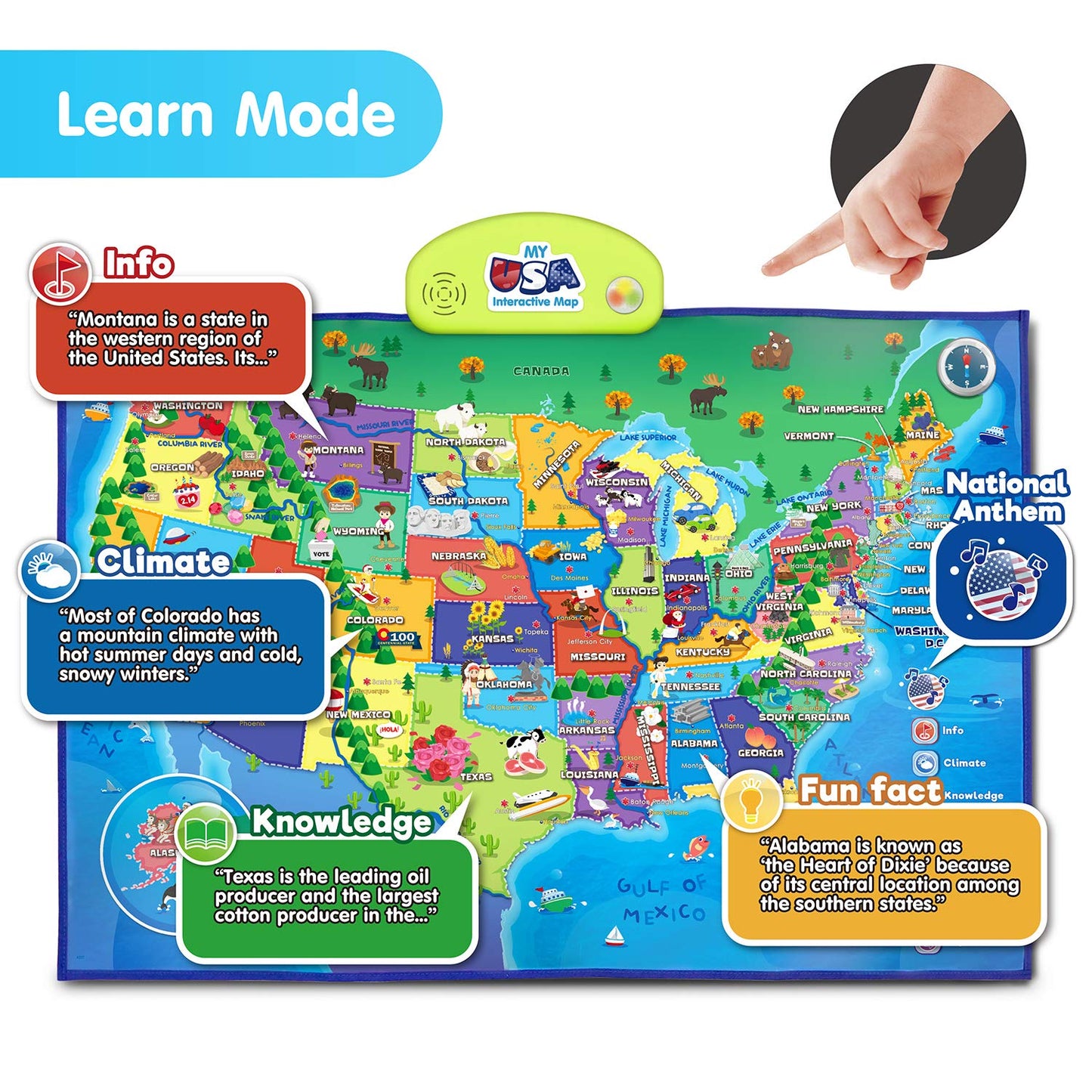 BEST LEARNING i-Poster My USA Map - Interactive Educational Toy for Kids 5-12 Years, Multicolor, Model 4227