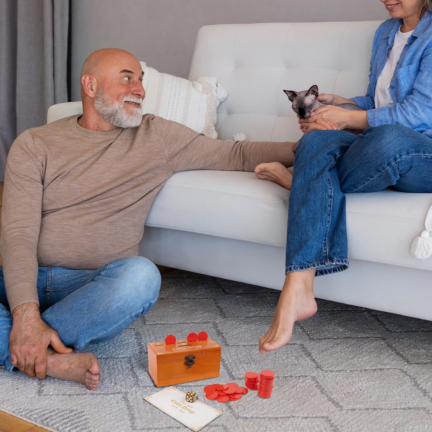 Extguds Wooden Penny Game,Coin Drop Game,Penny Coin Game Contains 50 Coins,Wooden Game Box And 1 Dice,A Fun Board Game To Intera