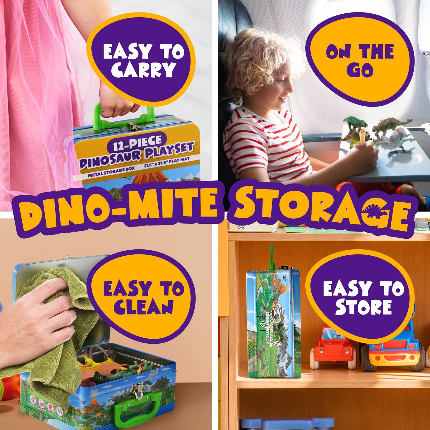 Beyond Innoventions Dinosaur Toys For Kids 2-4 | Value Pack Of 12 Realistic Dino Toys, Play Mat & Storage Box Included | Non-Tox