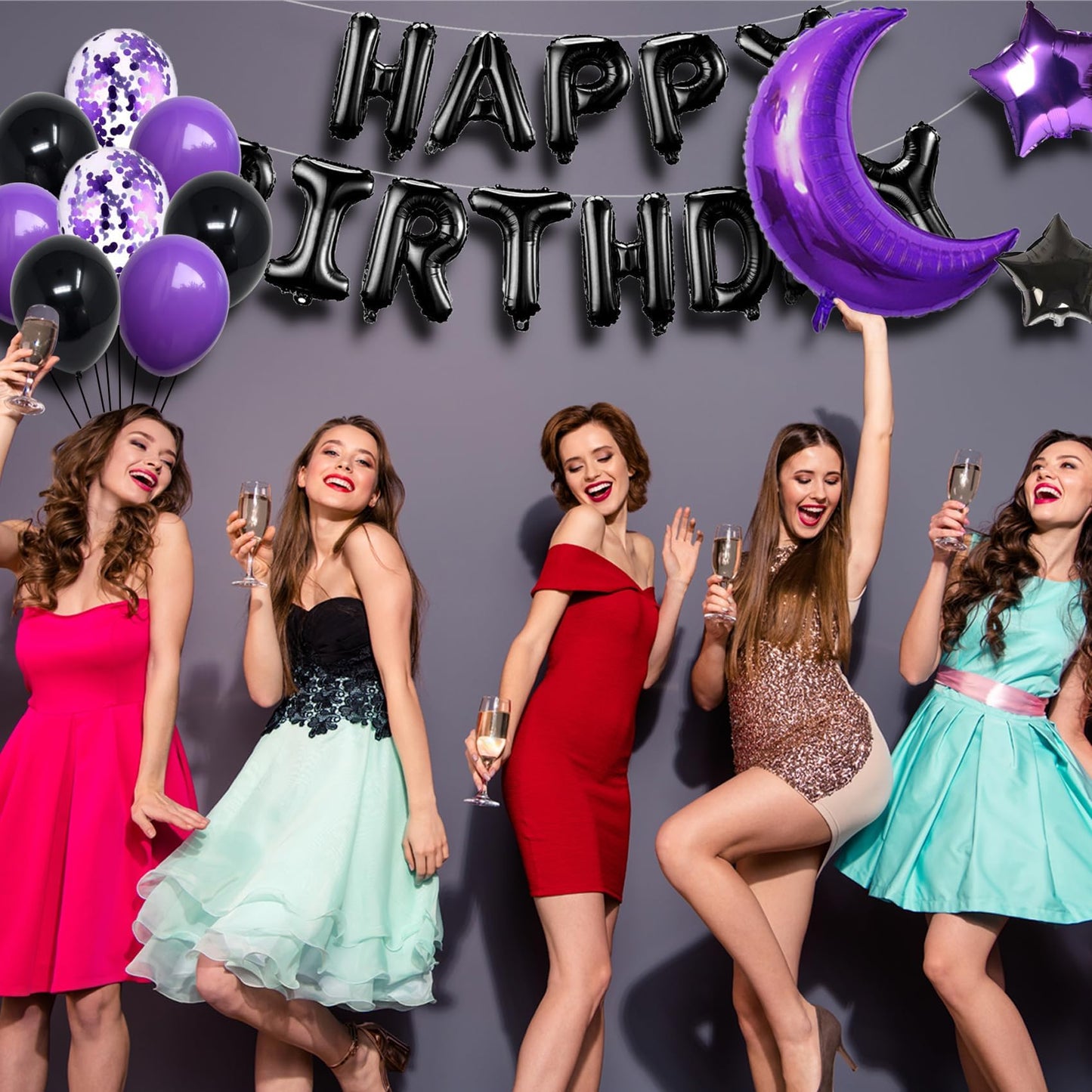 Naninuneno 10Th Birthday Decorations Set For Girl Women Boy Men, Purple Black 10 Happy Birthday Balloons Supplies With Purple Nu