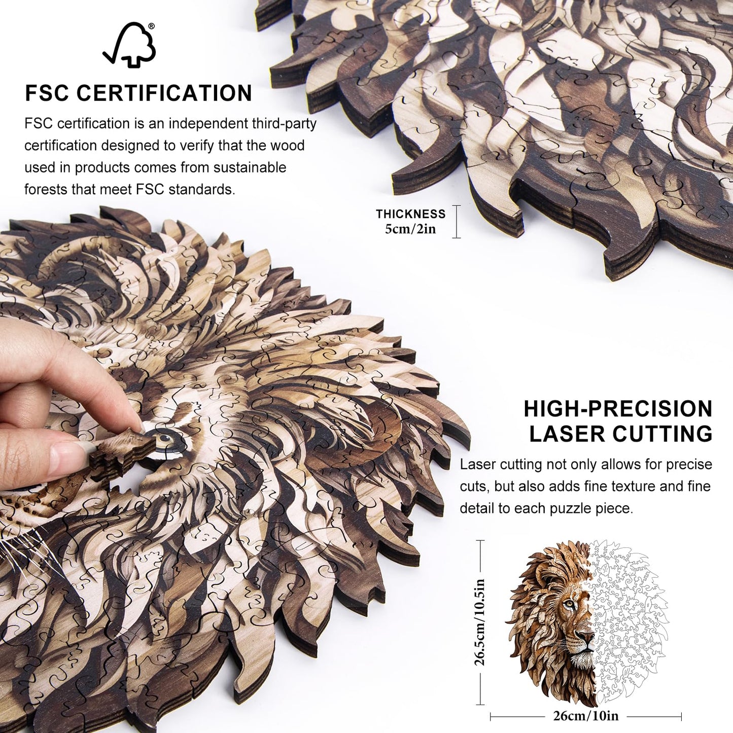 Wooden Puzzles for mature-themeds - 200 Pieces Lion Unique Shaped Wooden Jigsaw Puzzles for mature-themeds  Medium Size 10'' x 10.5'' mature-themed Wood Puzzles for Family Friend Game