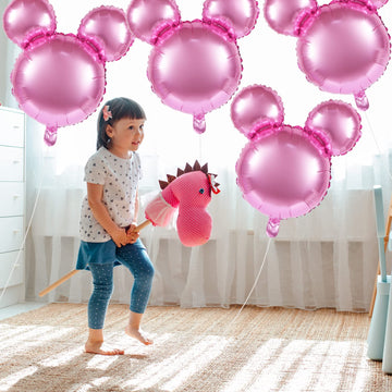 6 Pcs Mouse Head Balloons, 24'' Mouse Mylar Balloon Jumbo Mouse Head Aluminum Foil Balloons For Birthday Party Decorations Baby Shower Supplies Party Favors (Pink)