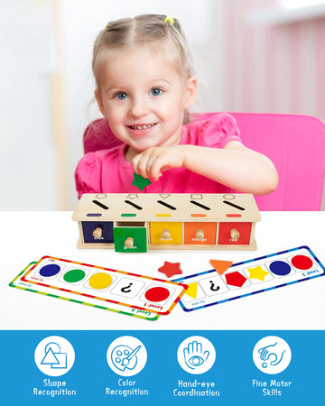 Coogam Montessori Toys Wooden Color Shape Sorting Box Game Geometric Matching Blocks Early Learning Educational Toy Gift For 3 4 5 Year-Old Baby Toddlers