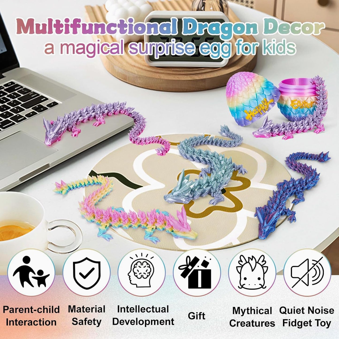 3D Printed Dragon Egg with Dragon Inside, Dragon Egg Fidget Toy Crystal Dragon, 3D Printed Animals Surprise Egg for Kids, Execut