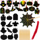 ArtCreativity Halloween Crafts (Bulk) - Scratch Art for Kids, 60 Sets with 60 Designs, 60 Sticks & Red Strings - Magic Colorful 