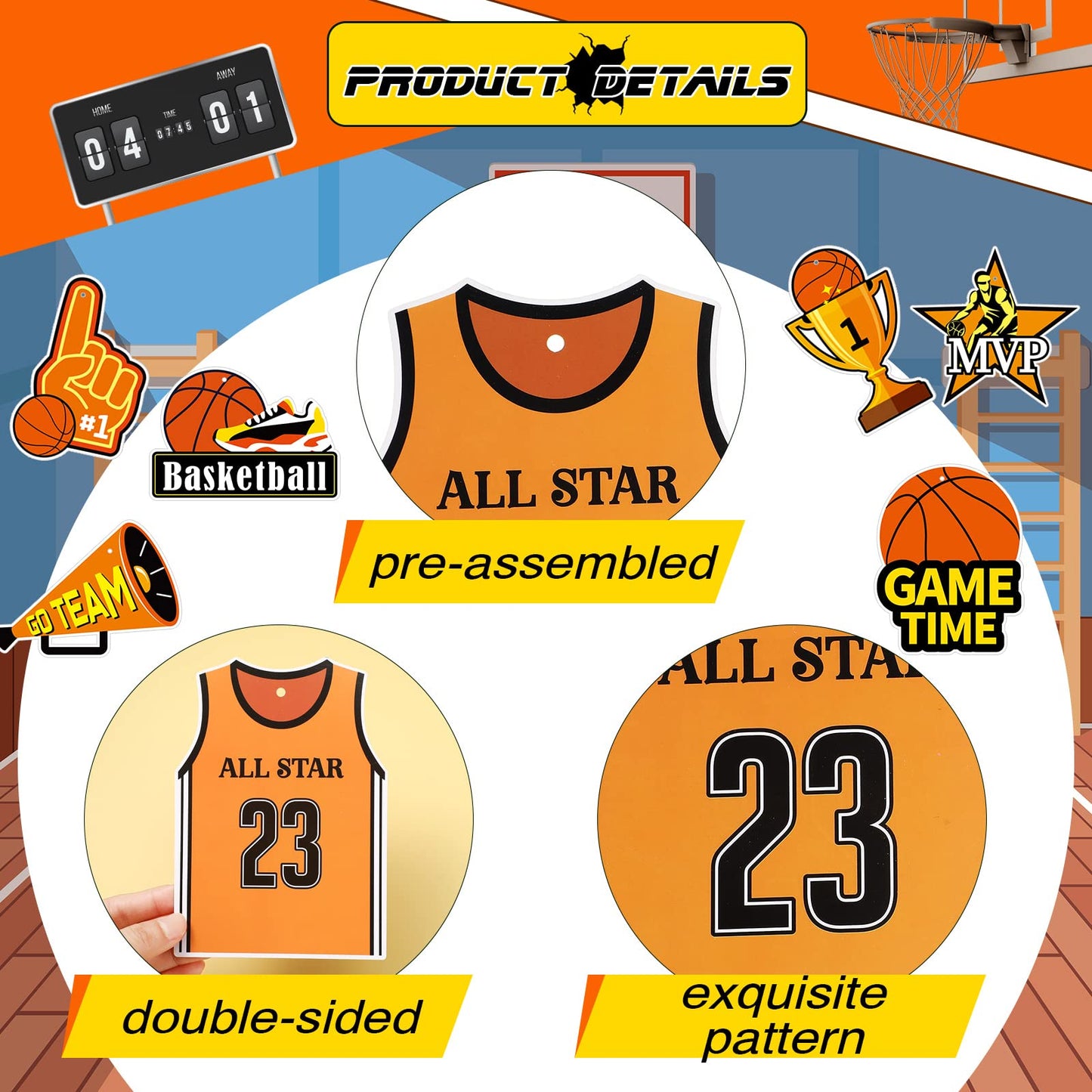 56 Pieces Basketball Party Decorations Hanging Swirls Basketball Decorations Paper Sports Party Decorations Cutouts Hanging Deco