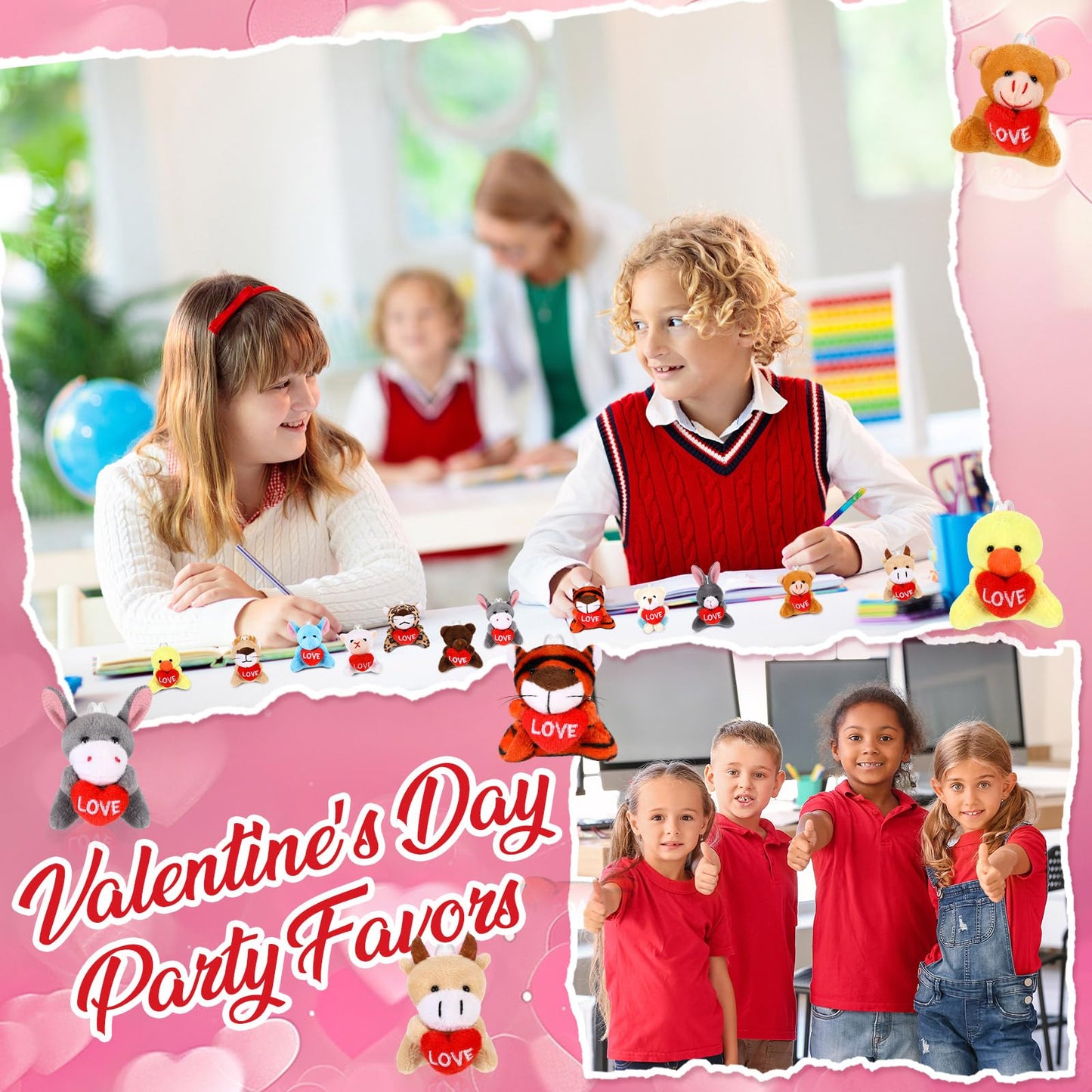 Blueweenly 12 Pcs Valentine'S Exchange Gifts For Kids Valentine Mini Animal Plush Toys Bulk Small Stuffed Animal With Heart Vale
