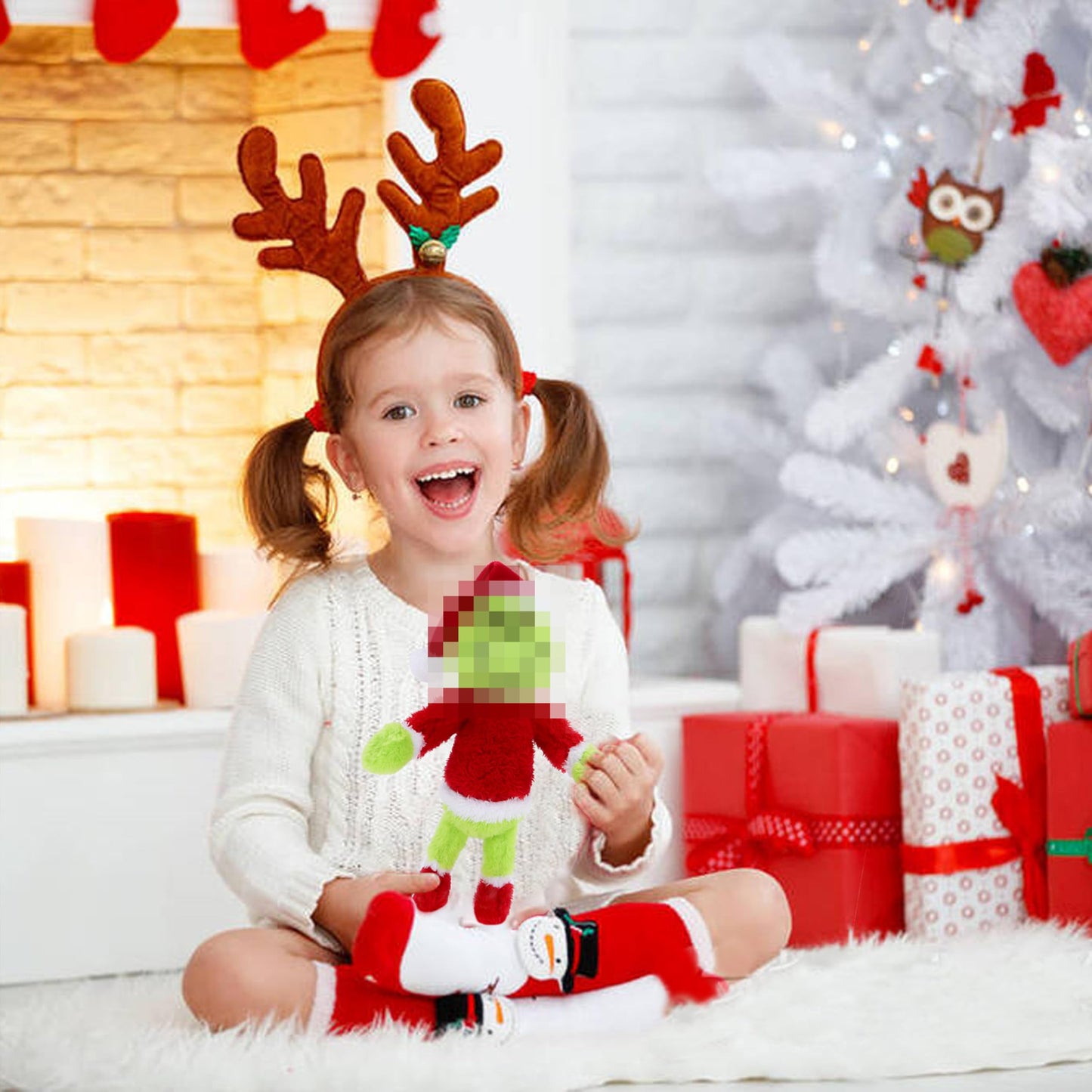 Religes 10' Green Christmas Monster Plush Toy – Soft Christmas Stuffed Animal Doll For Boys And Girls, Perfect For Christmas Decorations And Gifts (Red-A)