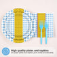 Grencian 96 Pcs Yellow Brick Party Supplies Light Blue Gingham Paper Plates Wizard Party Decorations Tableware for Witch Princes