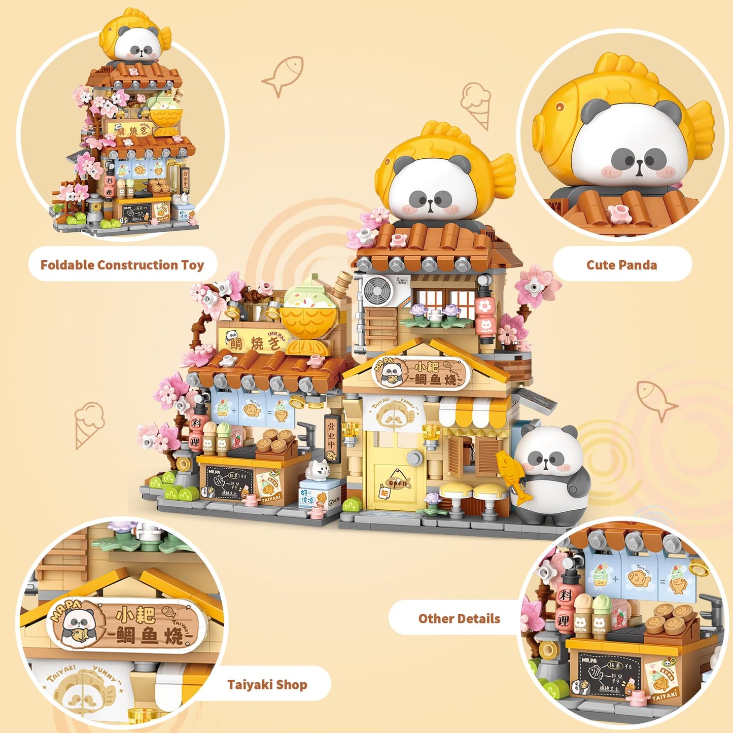 Japanese Street View Taiyaki Shop Mini Building Blocks, Moc Creative Building Toys Cute Panda Building Set For Kids 6-12, Simula