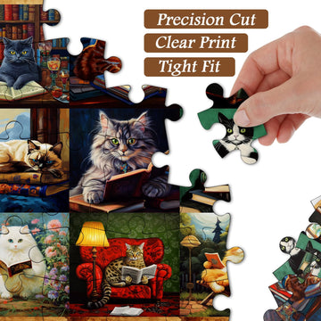 Pickforu Vintage Cat Puzzles For Adults 1000 Pieces And Up, Funny Puzzles Collection Cat Books, Retro Animal Puzzle For Cat Lovers