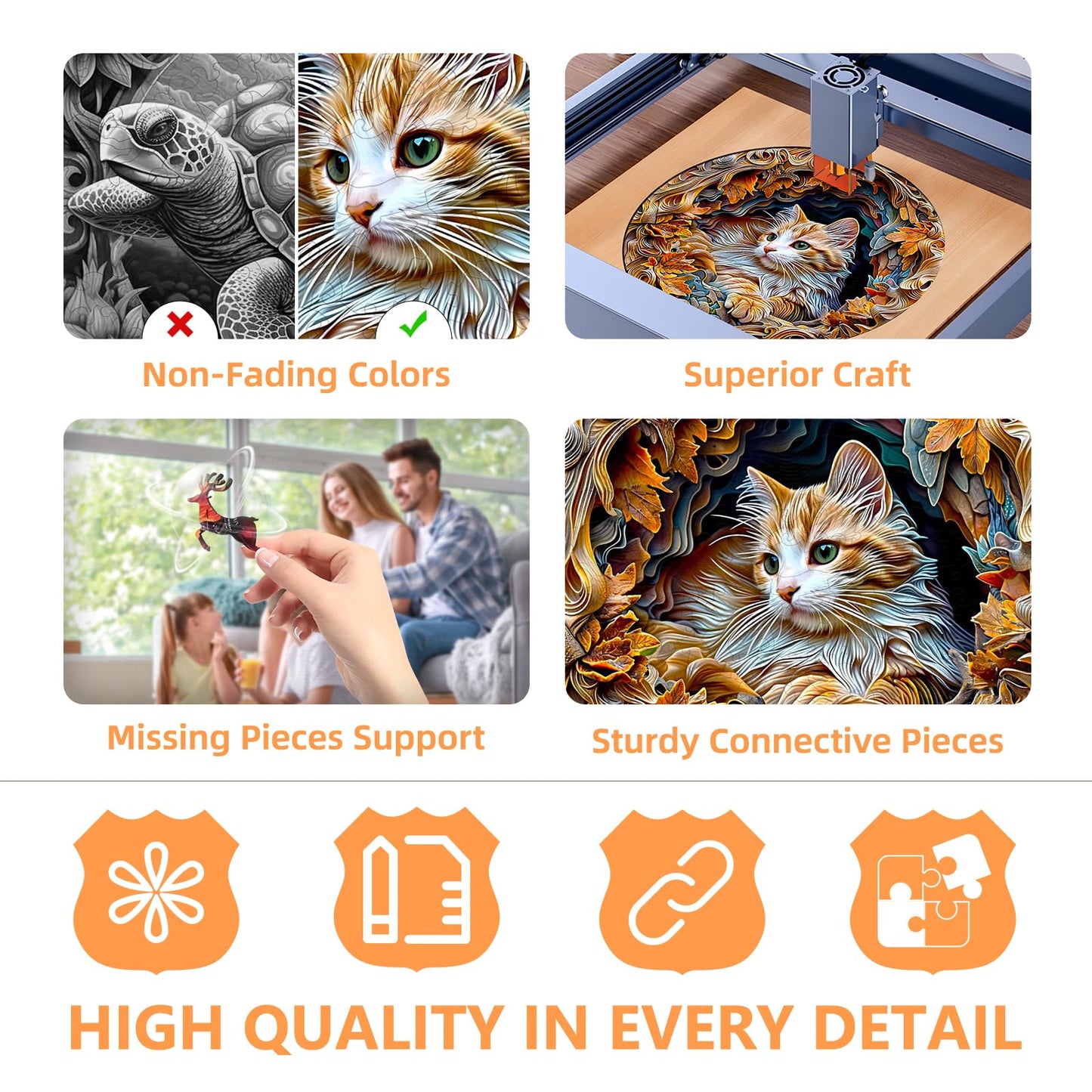 Wooden Puzzles for mature-themeds  3D Visual Effects Inside The Cave with a Persian Cat Wooden Jigsaw Puzzles for mature-themeds  Unique Shape  Wood Puzzles mature-themed  Wall Art Home Decor (M-11.4 * 11.4in -200 pcs)