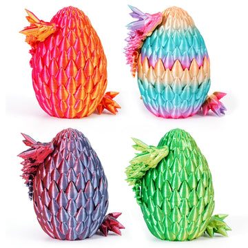 4Pcs Easter 3D Printed Dragon Eggs With Dragon Inside,Easter Basket Stuffers,Easter Basket Essentials,Prefilled Mini Eggs Articulated Crystal Dragon Fidget Toys,Mystery 3D Printed Animals Set