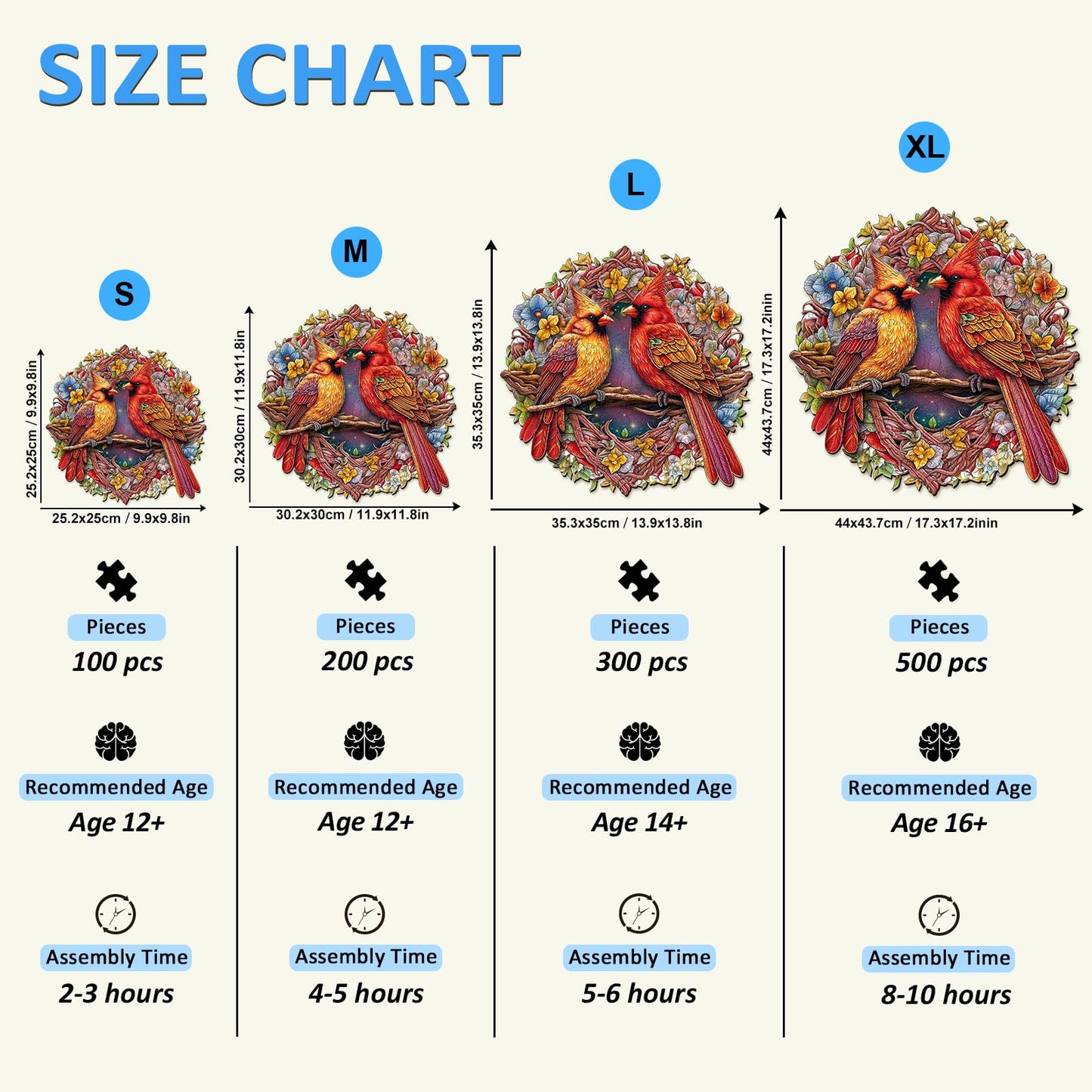 Wooden Puzzles for mature-themeds  500 Pieces Cardinal Puzzles for mature-themeds  Difficult Puzzle Gifts for Puzzle Lover  Wood mature-themed Puzzles (XL-17.3 * 17.2in)