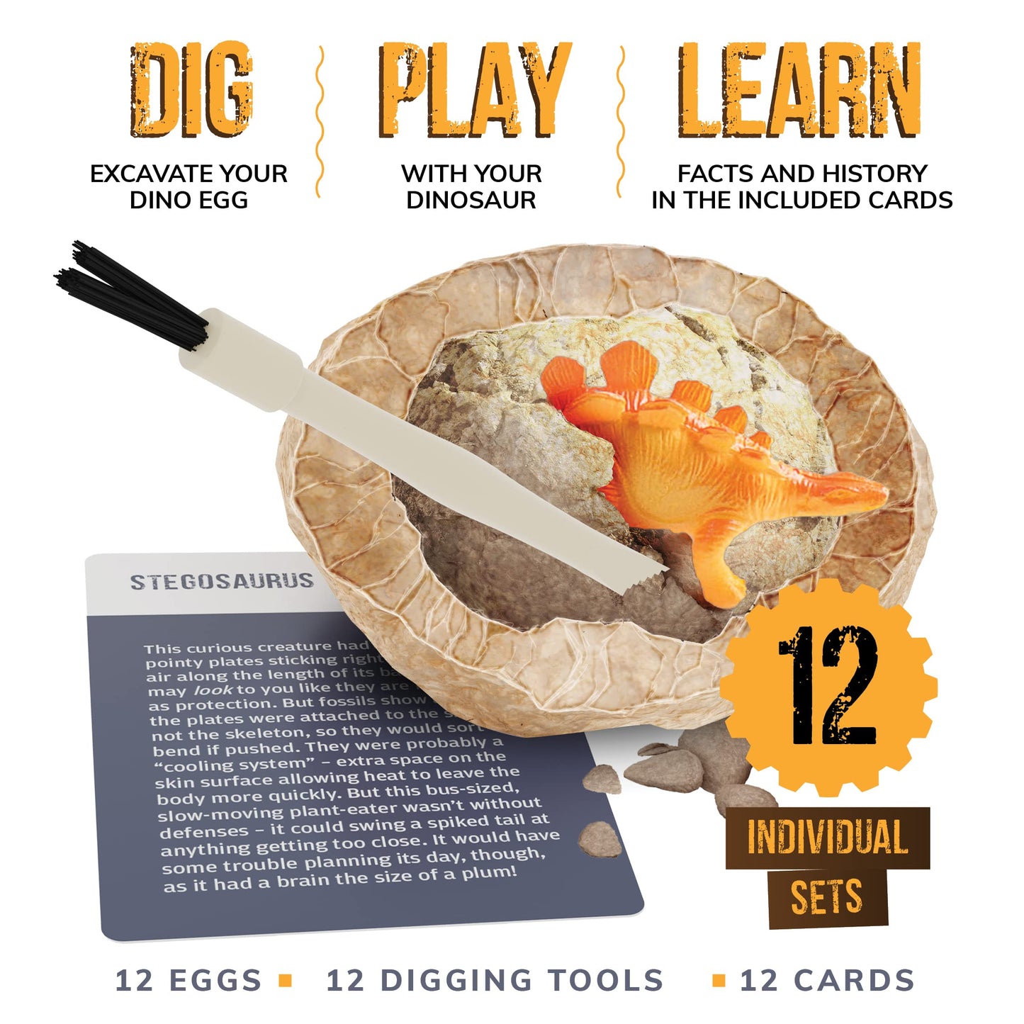 Easter Dig A Dozen Dino Egg Kit For Kids - Dinosaur Toys Gift 3-12 Year Old - 12 Eggs & Surprise Dinosaurs - Easter Basket Stuffers - Science Stem Activities - Boy Toy Party Gifts For Boys & Girls