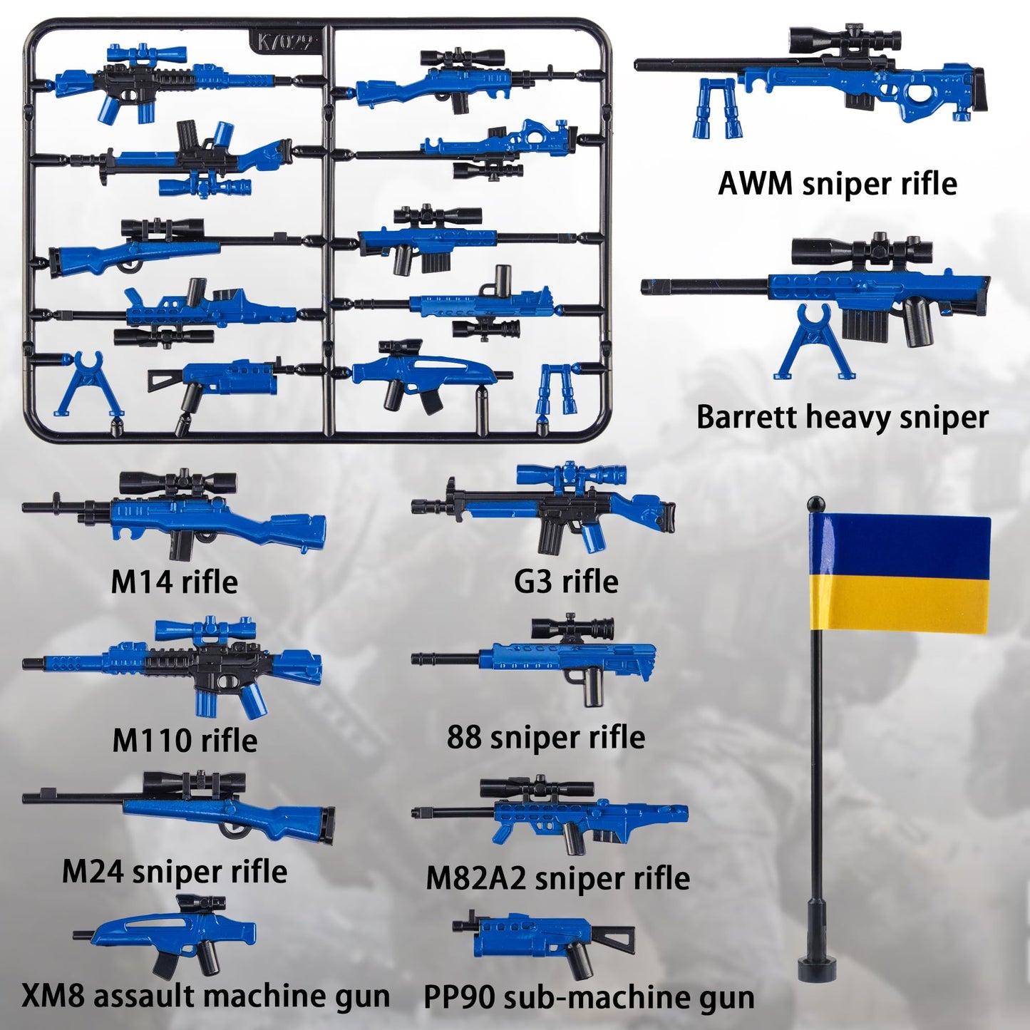 MaozyHomie 44 Pcs  Pack Military 4 Countries  Accessories Toys Military Equipment Battle Blocks Bricks Compatible with Major Brand  3 Years Old and up