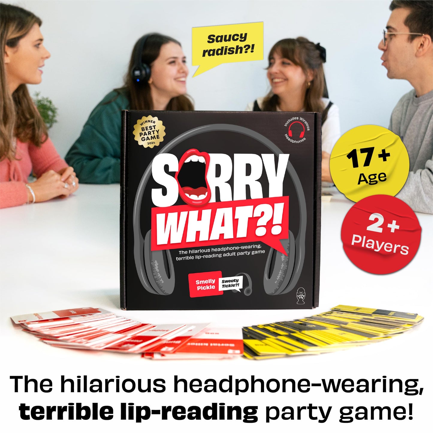 Sorry What - Hilarious Terrible Lip Reading Friends Party Game Based On The Headphone Challenge Tiktok Trend - 2+ Players 40,000