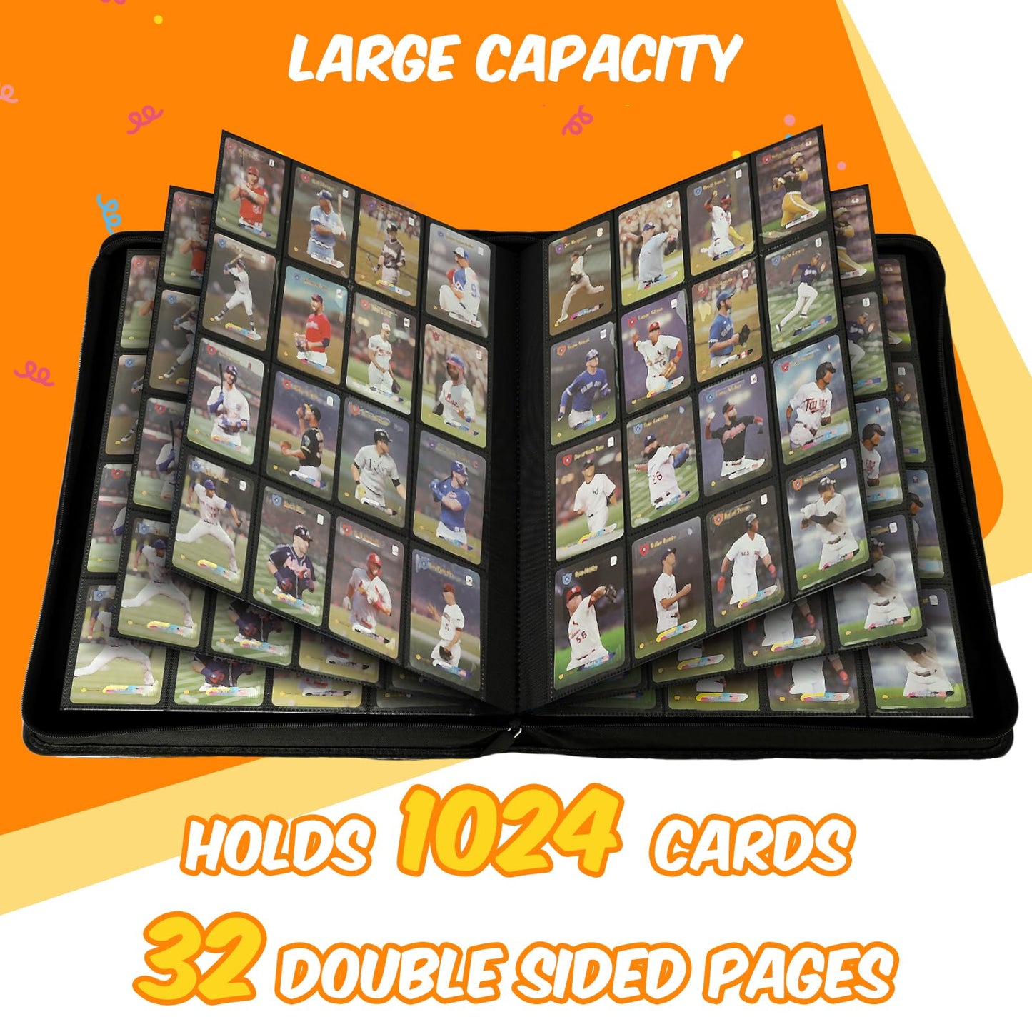 enhanced Card Binder 16 Pocket  1000+ Cards PU Cover Trading Card Binder Side Loading Card Collection Album Holder Folders for MTG  TCG  Game Cards & Sports Cards  Kpop (black)