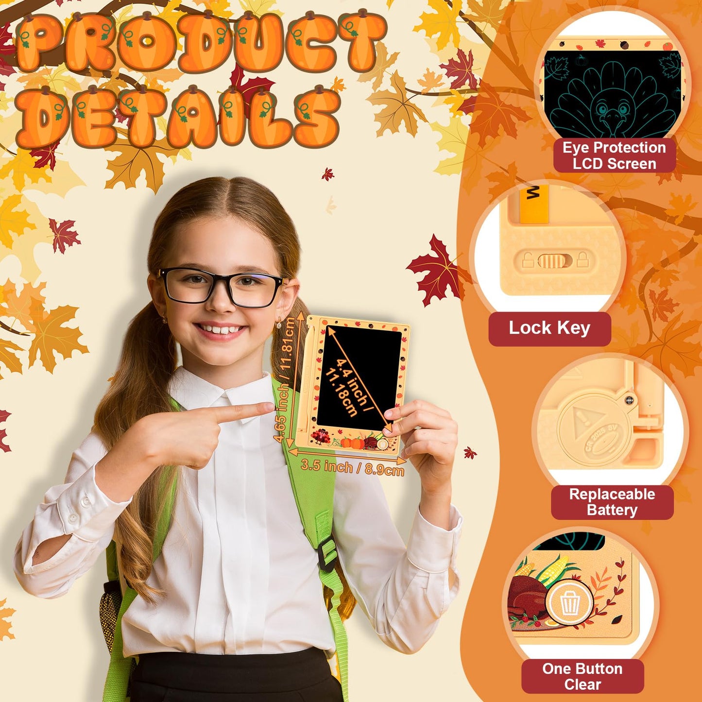 Nezyo 12 Pack Fall Thanksgiving Party Favors Mini LCD Writing Tablet 4.4 Inch Doodle Board Painting Drawing Pads Bulk Fall Goodi