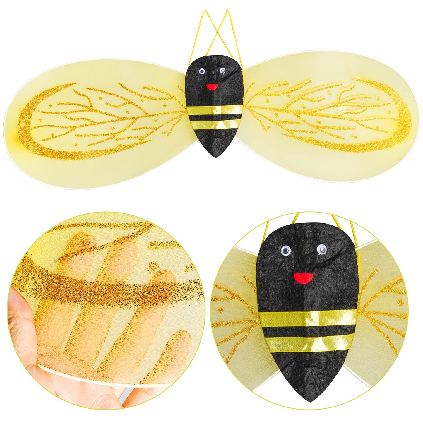 Tiggell 4 Pack Girls Bee Costume Set Fancy Princess Tutu Skirt + Wings + Antenna Headband + Fairy Stick Wand For Halloween Dress