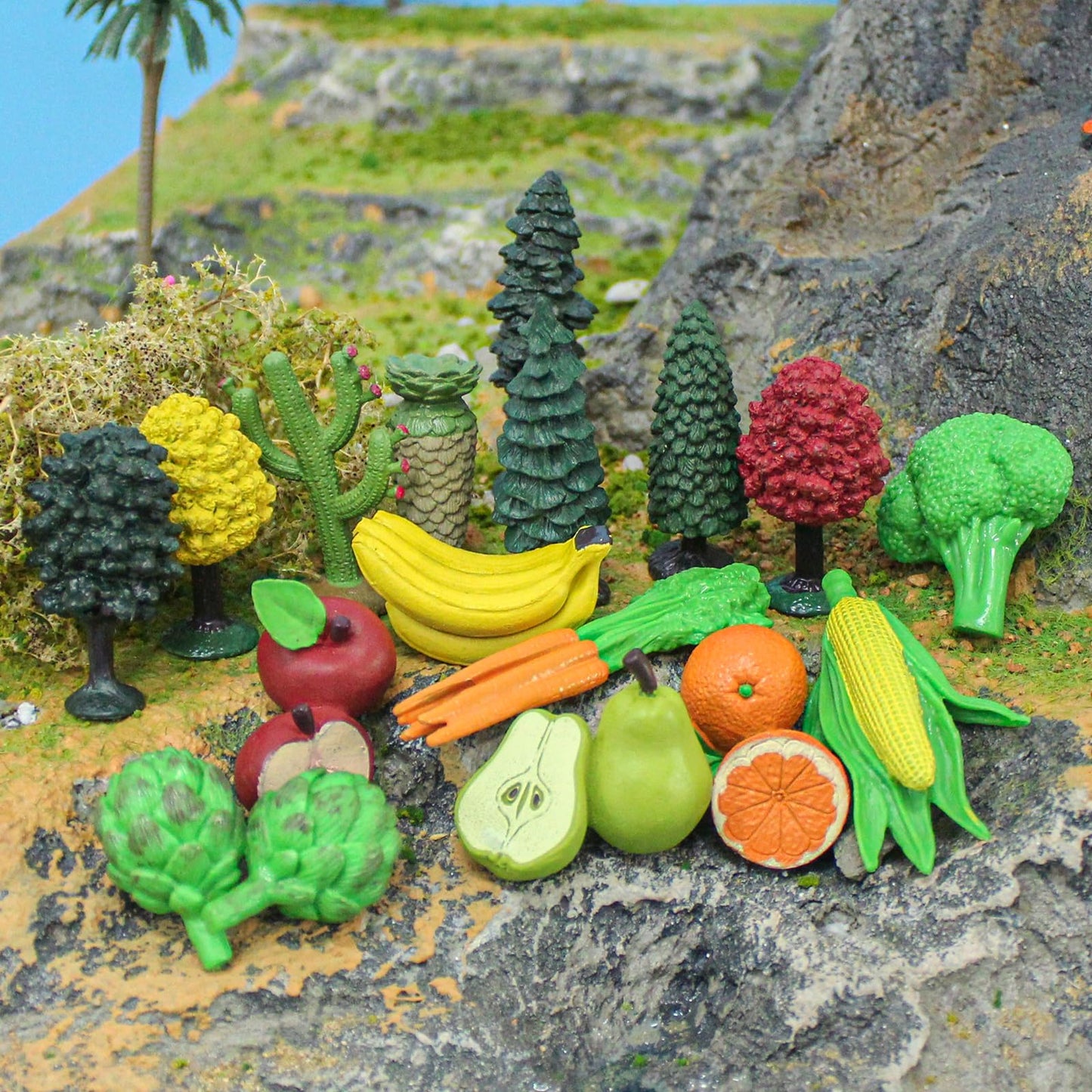 LC JoyCre Toy Trees, Plastic Play Trees, Vegetables and Fruits for Toddlers, School Projects, Kids Learning, Realistic Food Figu