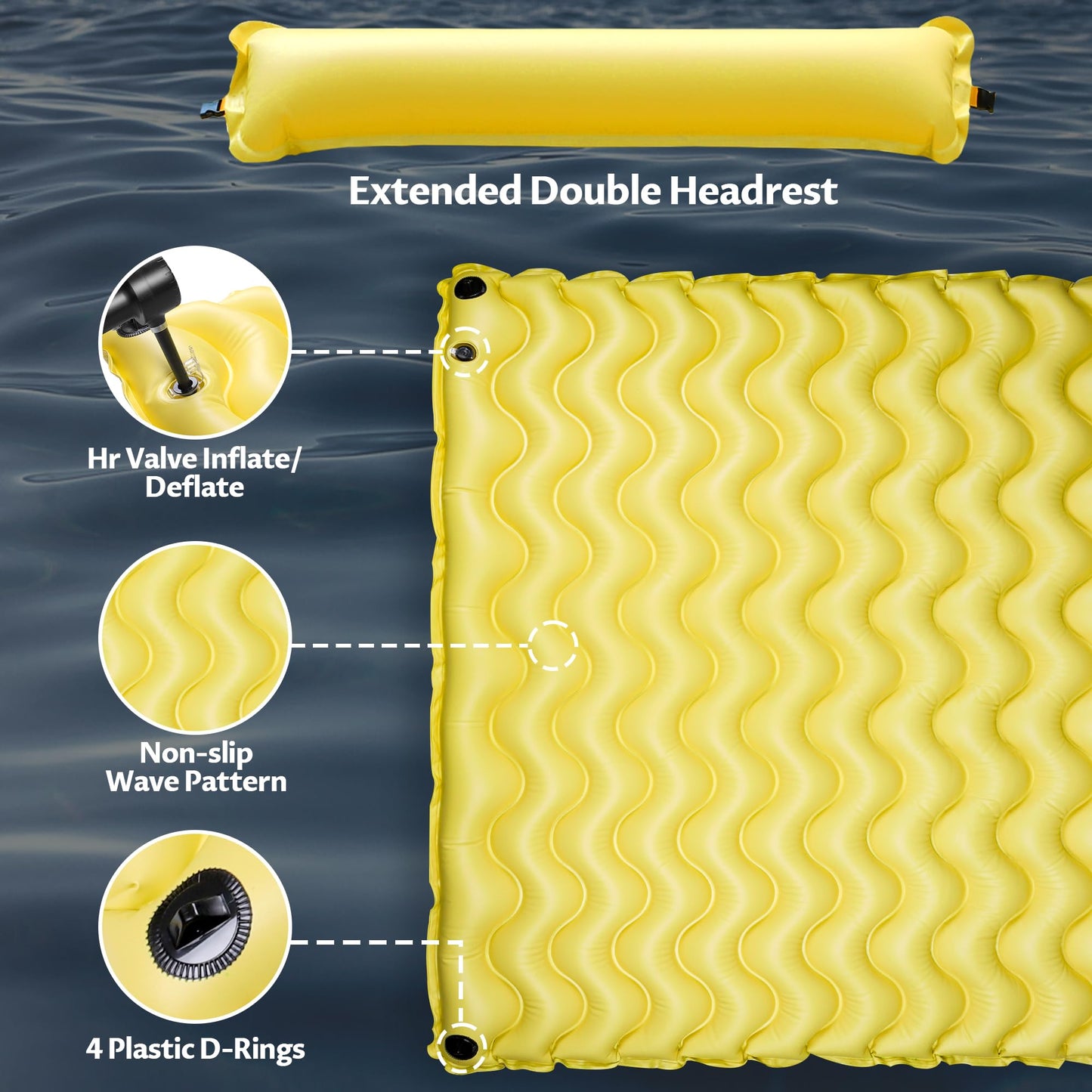 Inflatable Floating Mat/Raft/Dock/Platform, Float with Non-Slip Wave Pattern and Dual Headrest, Multi-Person Water Floating for