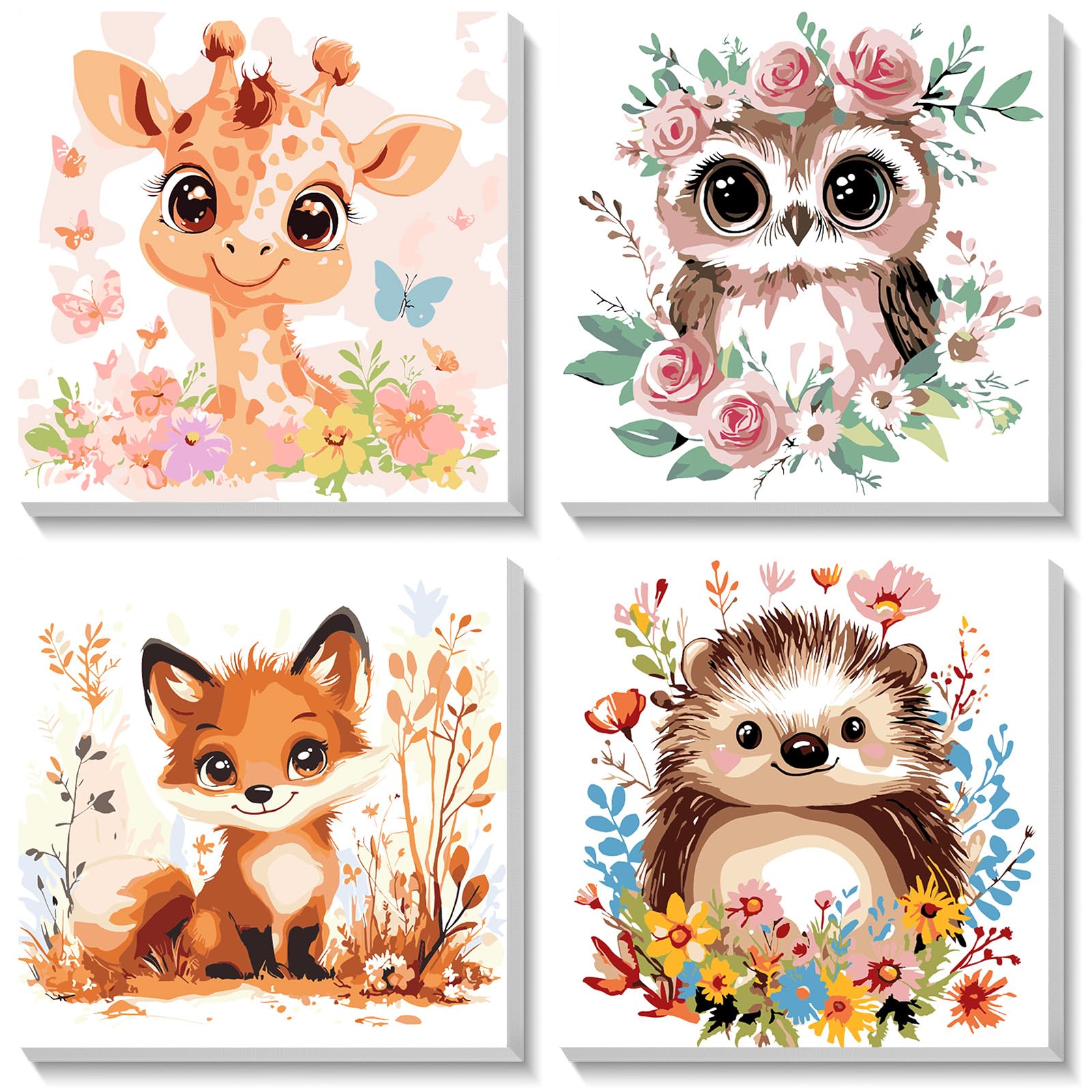 HEIBAGO Framed Paint by Numbers kit for Kids, 4 Pack Cute Animal Paint by Numbers for Kids Ages 8-12, Paint by Numbers Kits Chil