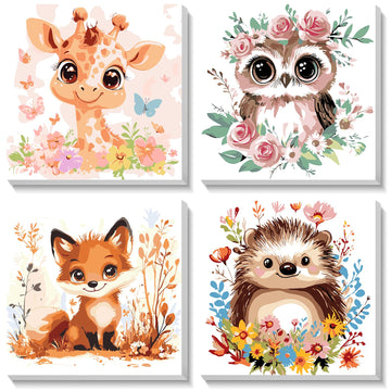 HEIBAGO Framed Paint by Numbers kit for Kids, 4 Pack Cute Animal Paint by Numbers for Kids Ages 8-12, Paint by Numbers Kits Chil