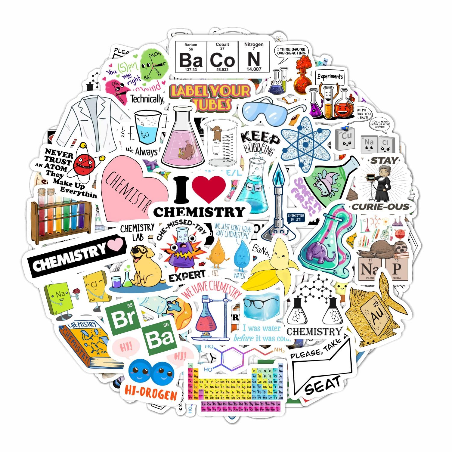 Bulbacraft 100Pcs Funny Chemistry Stickers For Laptop, Chemistry Computer Stickers, Lab Decals - Chemistry Gifts For Teachers, S