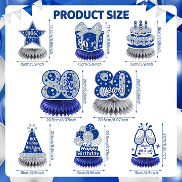 8Pcs Blue 80Th Birthday Decorations Navy Blue Silver Happy 80Th Birthday Table Honeycomb Centerpieces For Table Decor 80Th Birthday Table Topper For Men Women 80Th Birthday Anniversary Party Supplies