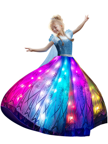 Uporpor Rgb Led Light Up Princess Dress, Interactive Girls Princess Costume Halloween Dress Up Clothes, Syncs With Music, App Remote Control, For Birthday, Party, Christmas, School Activities, Purple