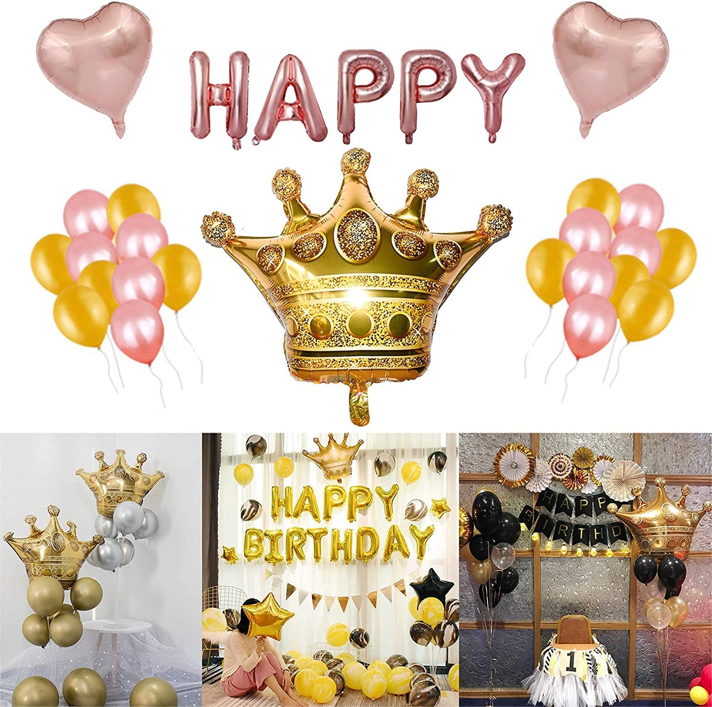 Myubwtf 6 Pieces 23 Inch Large Gold Crown Balloons, Giant Foil Cap Balloon, Aluminum Foil Helium Balloons For Birthday Wedding Party Decorations Anniversary Party Halloween Christmas (23-Inch)