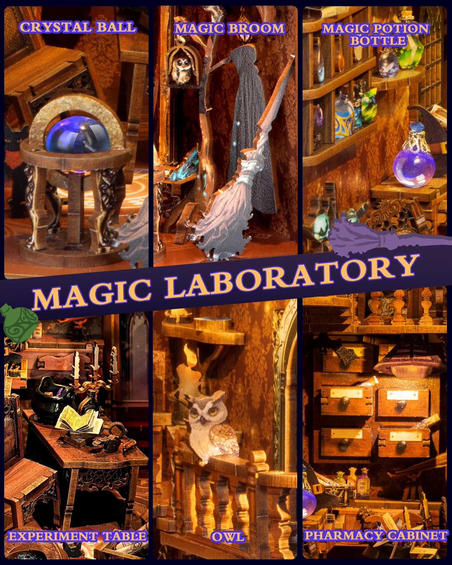 Quanquer Diy Book Nook Kit - Diy Dollhouse Booknook With Led Light - 3D Wooden Puzzle Miniature House Kits - Craft For Adults - Bookshelf Insert Decor - Gifts Family And Friends(Magic Laboratory)