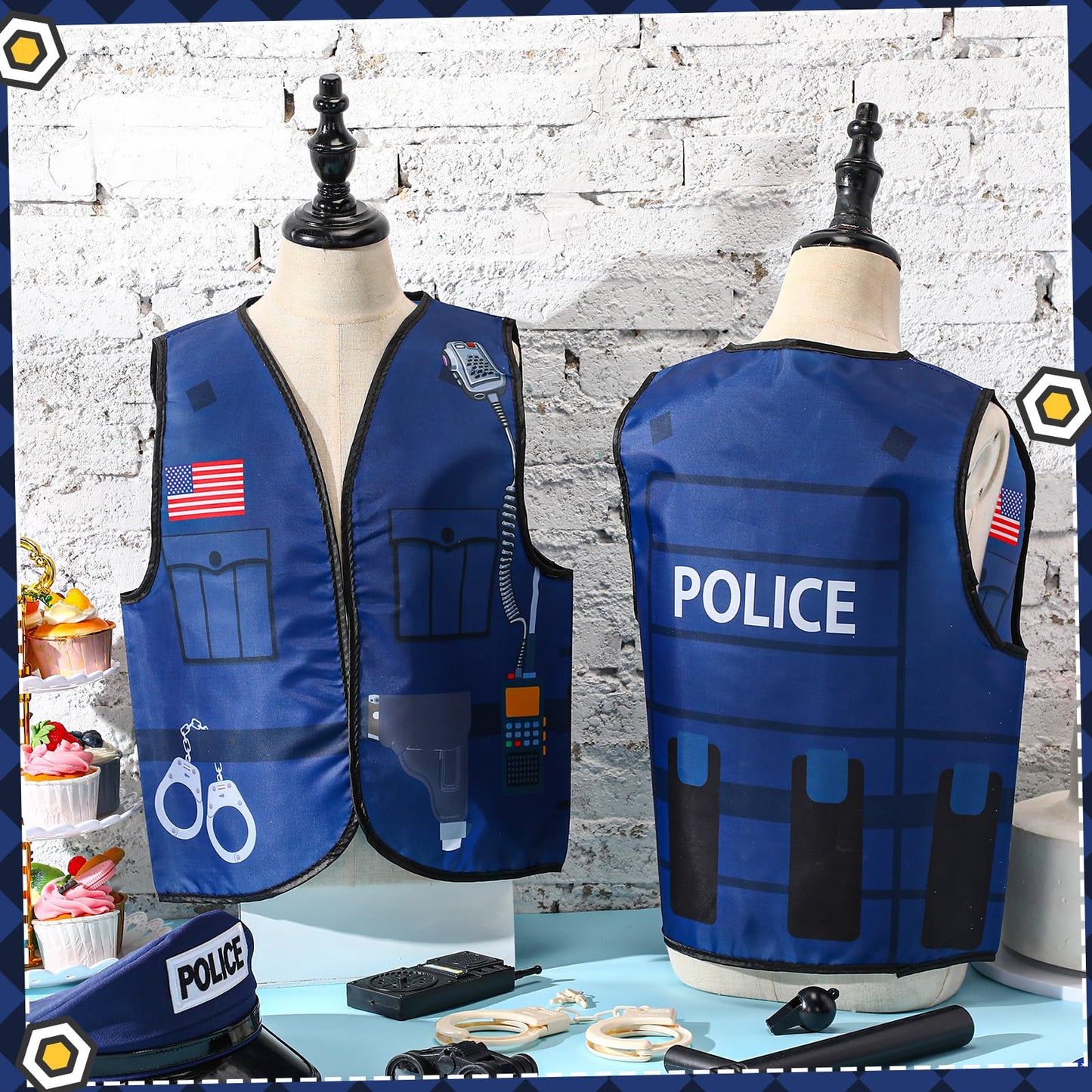 Panitay 12 Pcs Kids Community Helper Dress Up Vest Career Cosplay Cloth Toddlers Occupation Role Play Costume Supplies (Police)