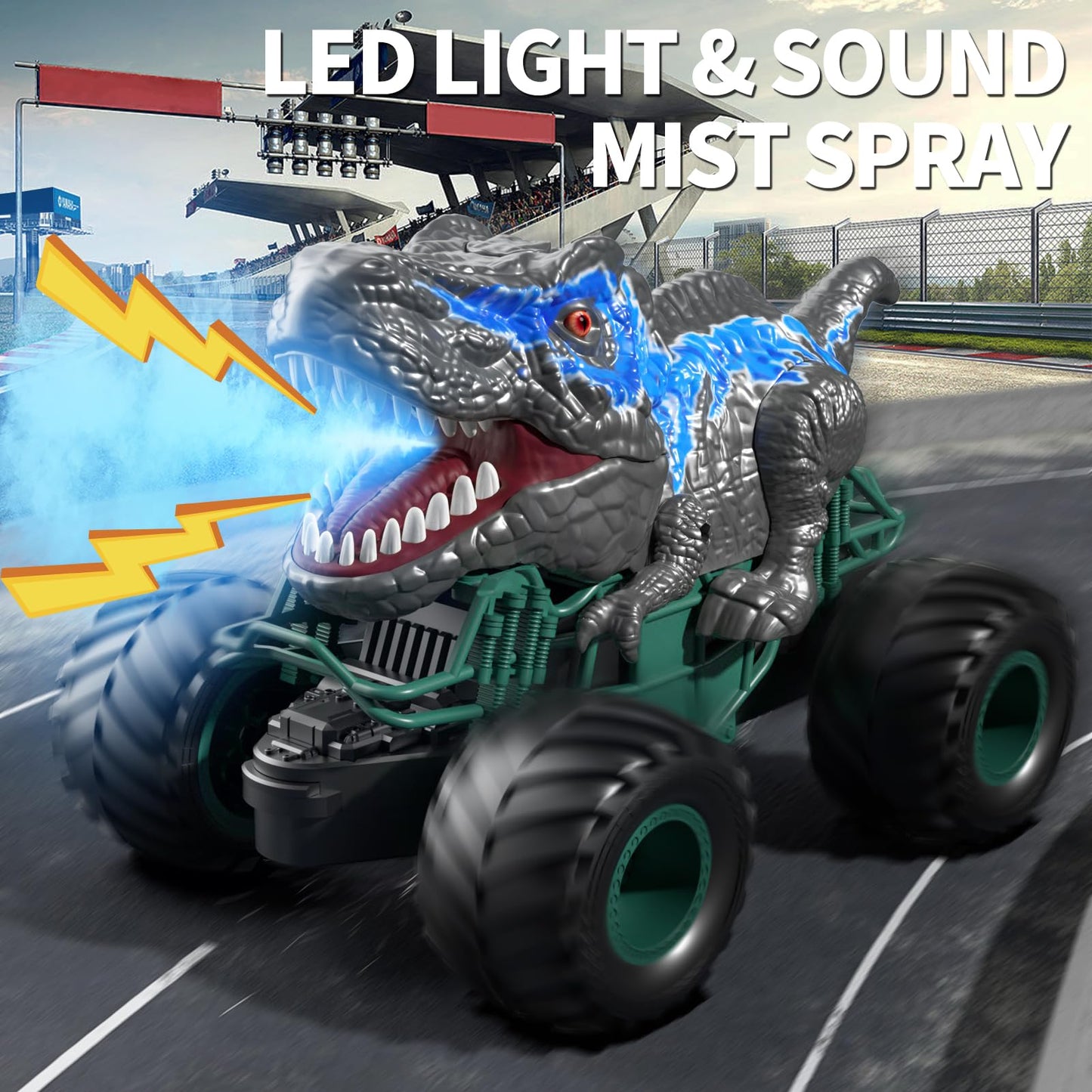 Bennol 2.4GHz Dinosaur Remote Control Car Toys for Kids Boys 4-7 5-7 8-12, RC Dinosaur Car Toys with Light, Sound, Spray, Indoor