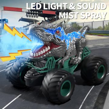 Bennol 2.4GHz Dinosaur Remote Control Car Toys for Kids Boys 4-7 5-7 8-12, RC Dinosaur Car Toys with Light, Sound, Spray, Indoor